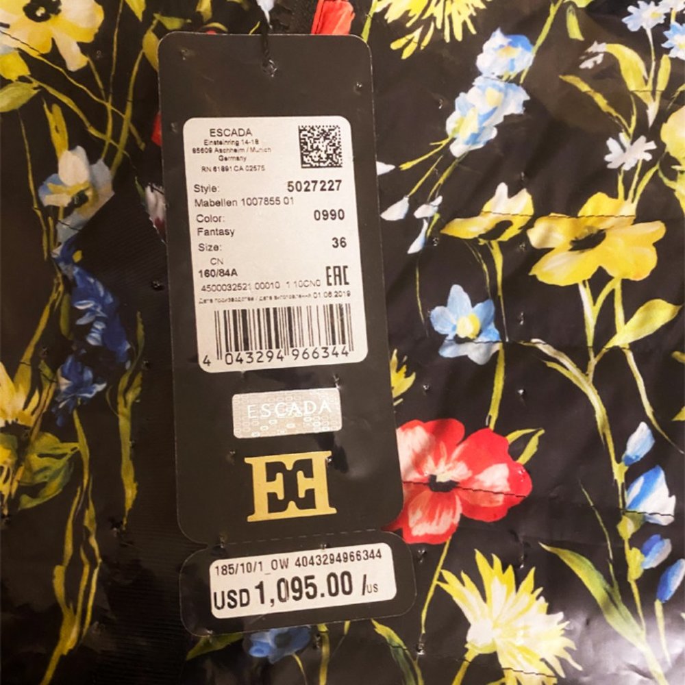 NWT ESCADA Floral Water Repellent Quilted Down Puffer Jacket Size 36 - Picture 10 of 10
